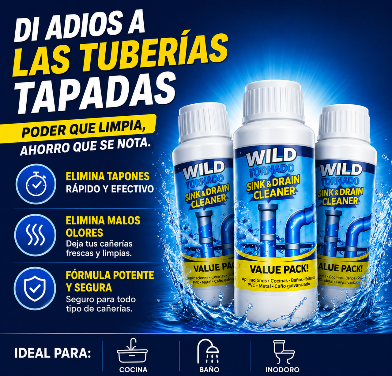 Pack 2x1 | Destapa tu desagüe en minutos y olvídate de las cañerías tapadas para siempre